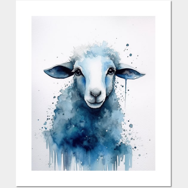 Watercolor blue sheep Wall Art by NemfisArt
